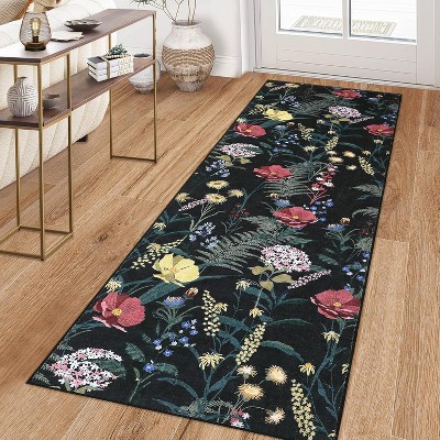 homfan Runner Rug,Washable Hallway Runner Rug Ultra-Thin Low Pile Foldable Mat Non Slip Non-Shedding Kitchen Rugs Indoor  Floral Accent Runners