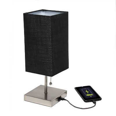 Petite Black Fabric Shade Table Lamp with USB Charging Port