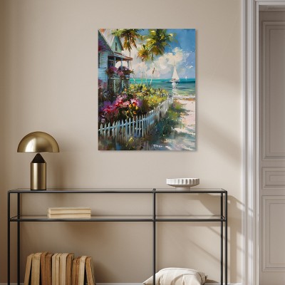 Colorful Coastal Beach House Canvas Wall Art, 24" x 30"