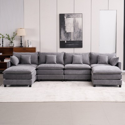 131.89" Chenille Upholstery Modular U-Shaped Sectional Sofa, 6-Piece Free Combination Couch