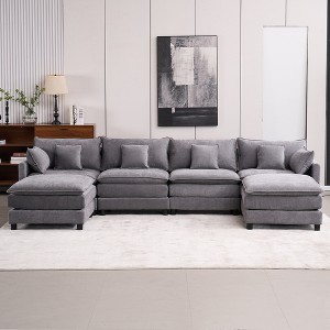 131.89" Chenille Upholstery Modular U-Shaped Sectional Sofa, 6-Piece Free Combination Couch - 1 of 4
