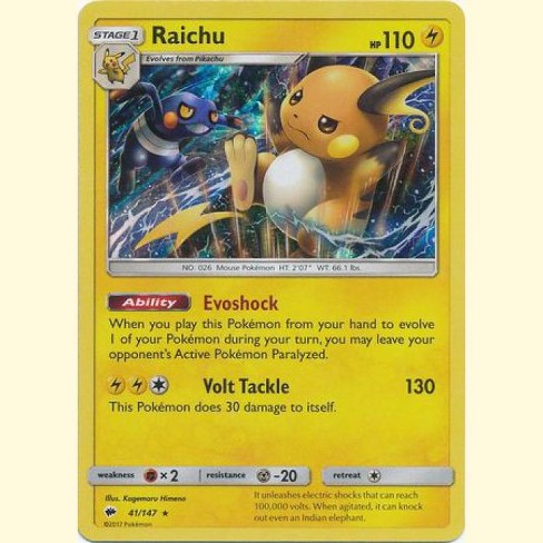 Pokemon Sun And Moon Burning Shadows Rare Holo Raichu 41