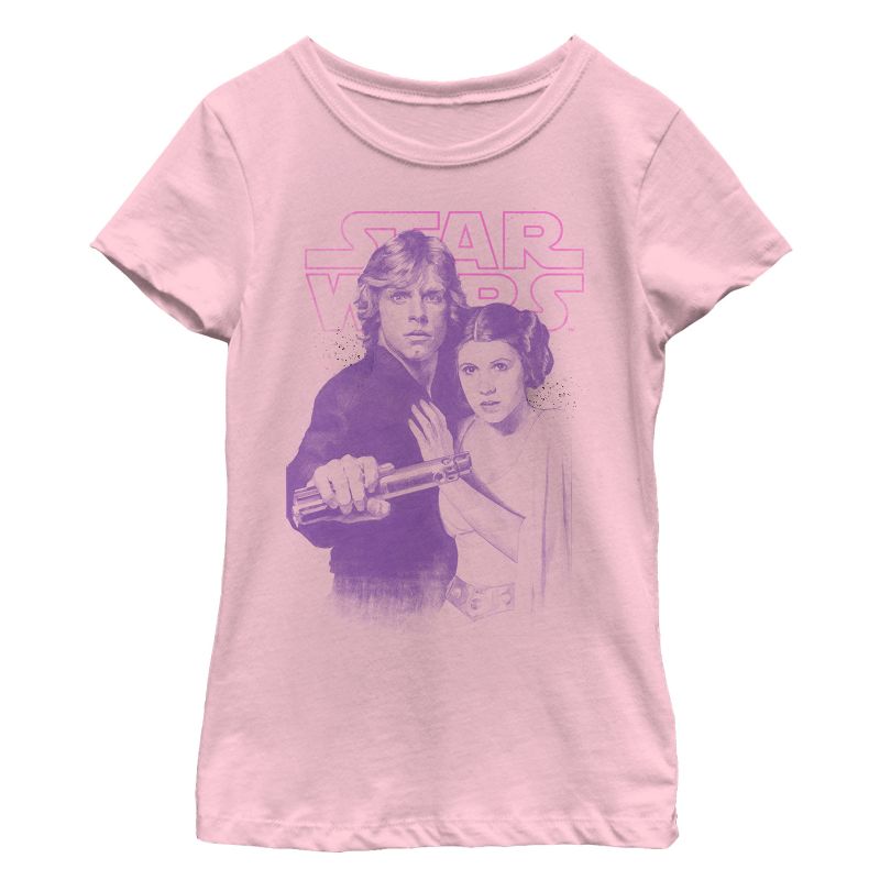 Girl's Star Wars Leia and Luke Grayscale T-Shirt, 1 of 4