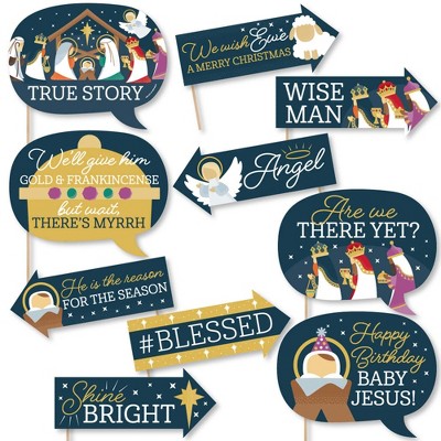 Big Dot of Happiness Funny Holy Nativity - Manger Scene Religious Christmas Photo Booth Props Kit - 10 Piece