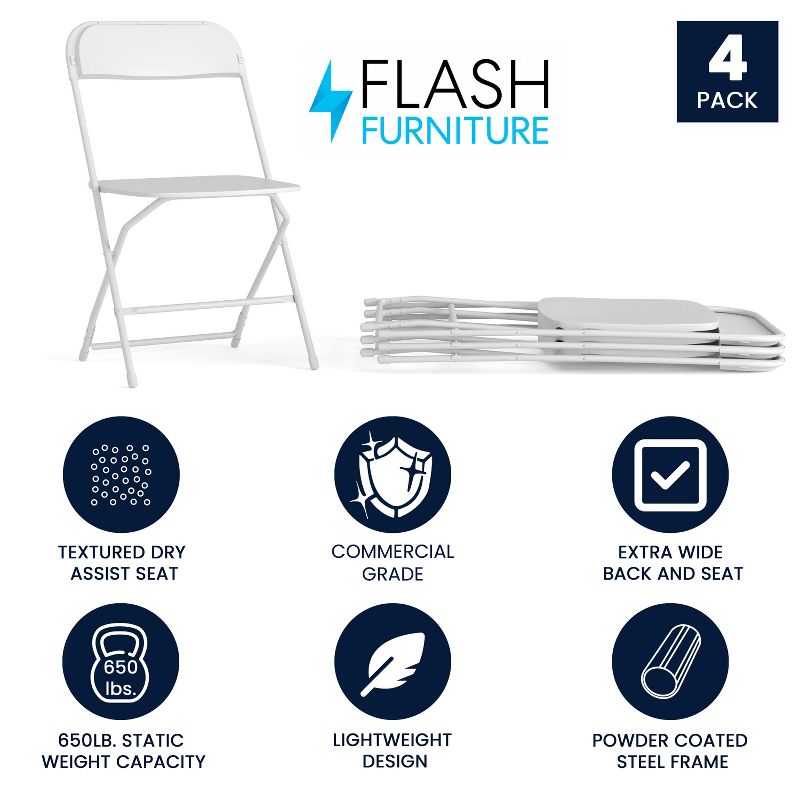 Flash Furniture Hercules Big and Tall Commercial Folding Chair - Extra Wide 650LB. Capacity - Durable Plastic - 4-Pack, 3 of 18