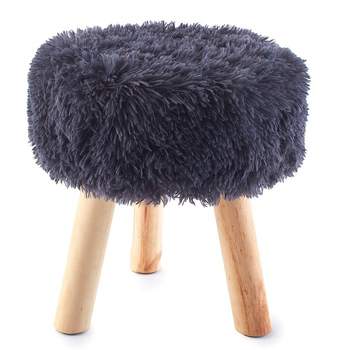 The Lakeside Collection Faux Fur Covered Ottoman - Shabby Chic Foot Rest or Seat