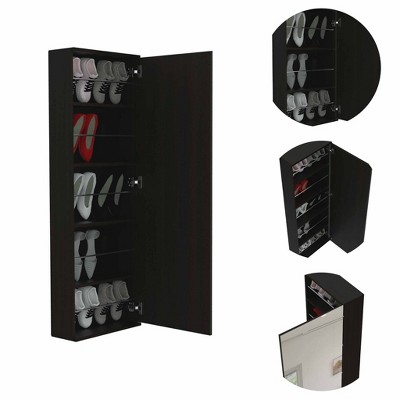 Leto Black Wengue Wall Mounted Shoe Rack with Mirror