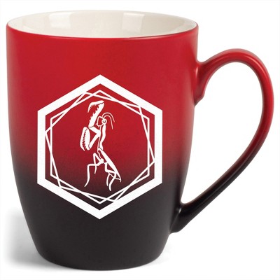 Elanze Designs 12 Ounce Ceramic Decorative Laser Engraved Geometric Design Giftable Novelty Tea Coffee Cup Mug Red and Black Praying Mantis
