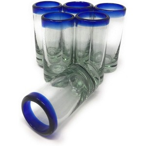 Dos Sueños Mexican Hand Blown  Tequila Shot Glasses - Blue Rim - 2oz - Set of 6 - 1 of 4