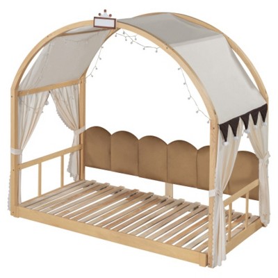 Expanded Twin Bed with Curved Ceiling and Pull-Out Trundle, White