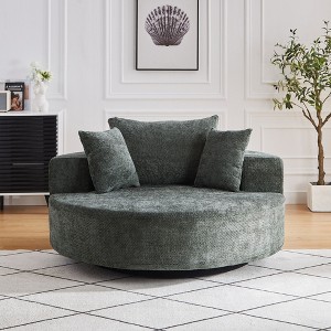55 inch Black Chenille Foam Single Swivel Chair for Living Room Bedroom Lounge and Projection Room - 1 of 4