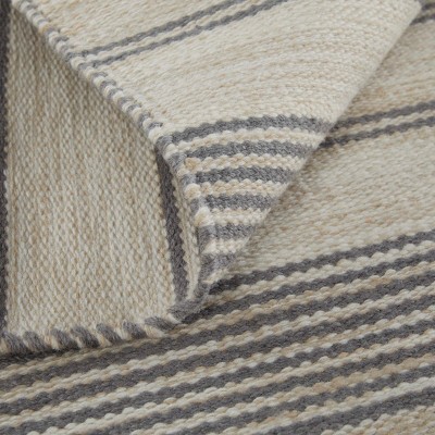 Gray and Ivory Striped Synthetic Indoor/Outdoor Area Rug