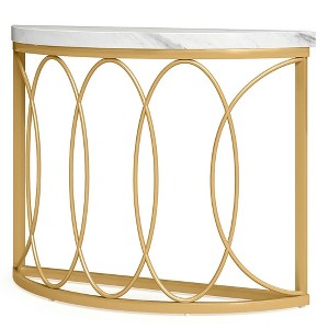 Resenkos Entryway Table, Console Sofa Table,Faux Marble Console Table, 43" Half Moon Sofa Entryway Table White - 1 of 4