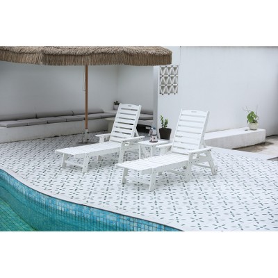 Lounge Chair with Side Table,All Weather Patio Lounge Chair with 5 Positions,Wheels&Cup Holder(include 2Lounge chairs and 1Table)