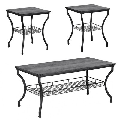 VECELO Set of 3 Coffee Table Sets，2 Tier End Table with Open Storage Shelf for Living Room, Bedroom