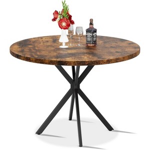 Hooseng 38.5" Round Dining Table Modern Style Kitchen Table With MDF Table Top And X-Shaped Pedestal Metal Legs, Small Bar Table For 2 To 4 People - 1 of 4
