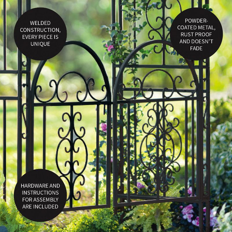 Plow & Hearth - Montebello Decorative Garden Arbor Trellis with Gate & Beautiful Scrollwork Design, 5 of 7