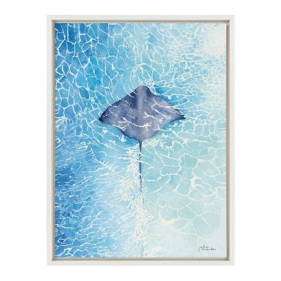 18" x 24" Blue and White Stingray Canvas Print with Polystyrene Frame