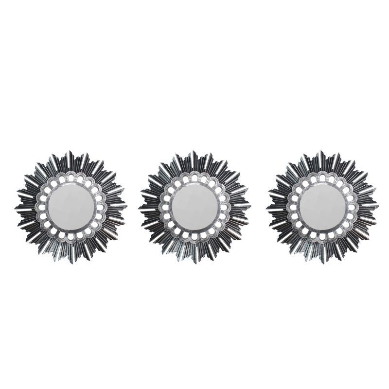Northlight Set of 3 Floral Sunburst Brushed Silver Round Mirrors 9.5", 1 of 3