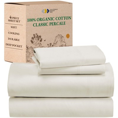 California Design Den  Bed Sheets Set - 100% Organic Cotton Percale, Deep Pocket