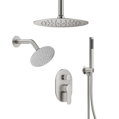 YAWWALK Ceiling Mount 10 and 6 in. Dual Round Shower Head and Handheld Shower Head