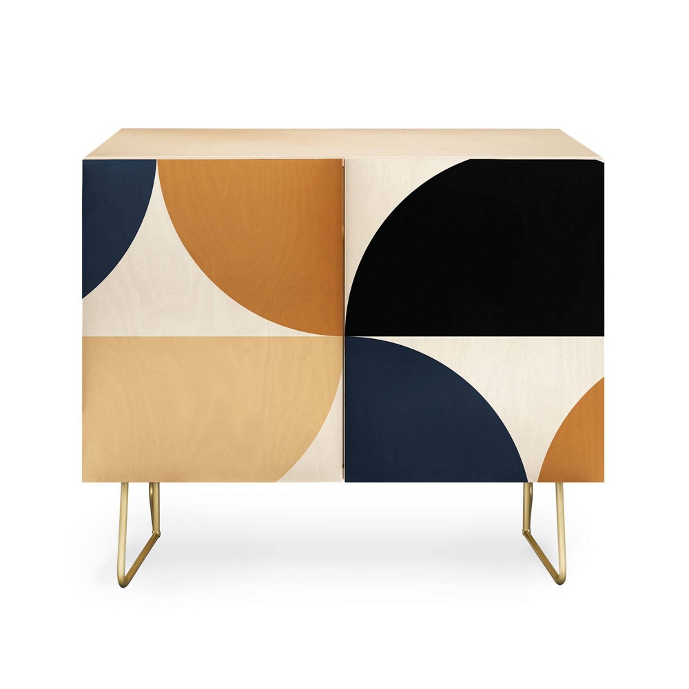 Photos - Wardrobe Color Poems Bold Minimalism XII Credenza Gold - Deny Designs: Enclosed Storage, Rattan Detail, Double Doors