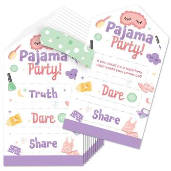 Big Dot of Happiness Pajama Slumber Party - Girls Sleepover Birthday Party Game Pickle Cards - Truth, Dare, Share Pull Tabs - Set of 12