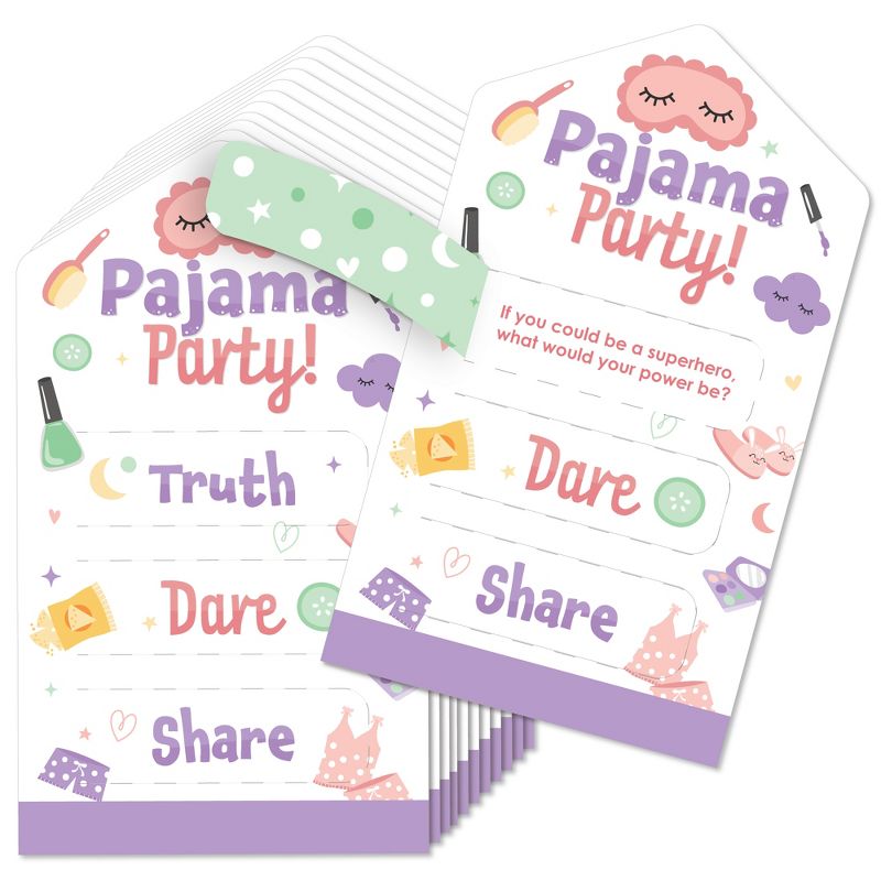 Big Dot of Happiness Pajama Slumber Party - Girls Sleepover Birthday Party Game Pickle Cards - Truth, Dare, Share Pull Tabs - Set of 12, 1 of 6