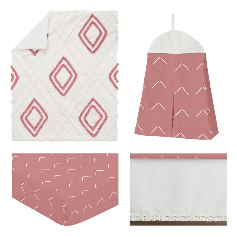 Sweet Jojo Designs Girl Baby Crib Bedding Set - Diamond Tuft Mauve Pink Ivory Off White 4pc, 2 of 7
