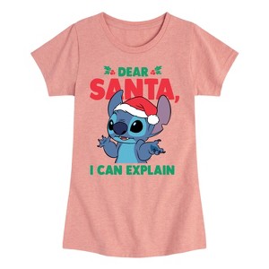 Girls' - Lilo and Stitch - Dear Santa, I Can Explain Christmas Fitted Short Sleeve Graphic T-Shirt - 1 of 3