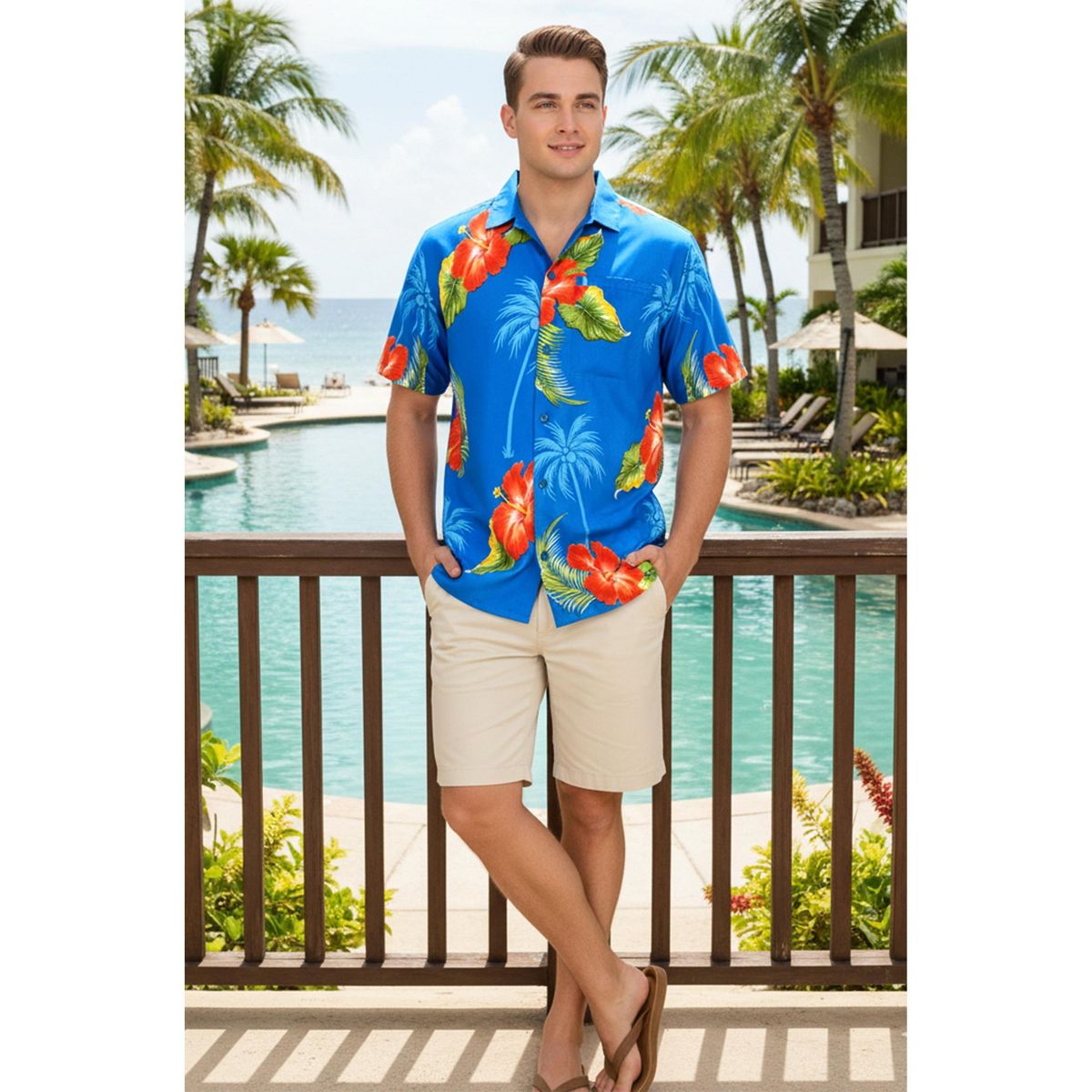 LA LEELA Mens Hawaiian Shirts Short Sleeve Button Down Shirt Men's Party Shirts Casual Vacation Summer Tropical Island Shirts Funny 4XL Blue,Tree - thumbnail 3