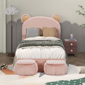 KTMBDW Twin/FUll Upholstered Bed Frame, Cute Girls Bed Princess Platform Bed Frame, Wooden Slats Support, No Box Spring Needed, Pink - 1 of 4