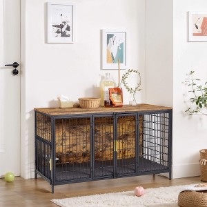 VECELO 53.1" Dog Crate, Indoor Dog Kennel Indoor with Cushion, Wooden Decorative Pet House for Large/Medium Dogs, Brown - 1 of 4