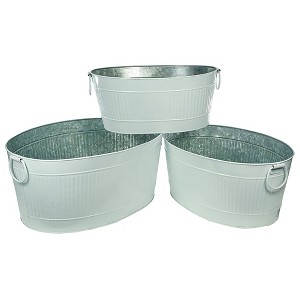 Essential Decor & Beyond 3pcs White Oval Galvanized Steel Outdoor Party Tub 3 Sizes - 1 of 3