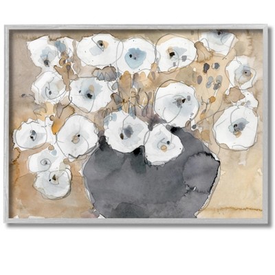 Stupell Industries Abstract White Blossom Bouquet Neutral Grey Brown