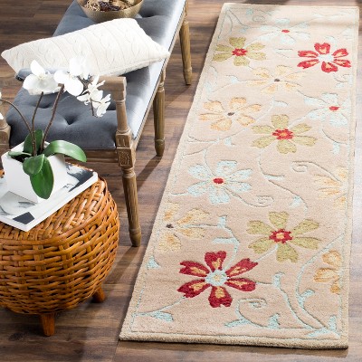 Beige Multicolor Floral Hand-Tufted Wool Runner Rug
