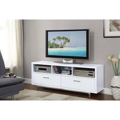 White Modern TV Stand with 2 Drawers and Shelves