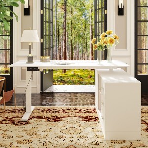 FUFU&GAGA L-Shape White Wooden Computer Desk Adjustable Height - 1 of 4