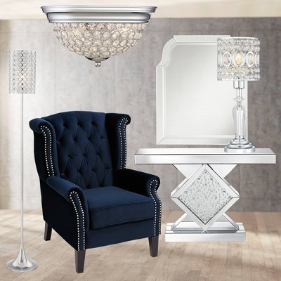 Gleaming Chrome 15" Crystal Bowl Flush Mount Ceiling Light Pair
