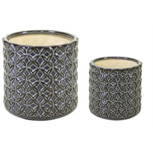 Geometric Ceramic Pots – Set of 2, 4.5" & 6.5"H Glazed Clay Planters for Indoor or Patio – By Melrose - 1 of 3