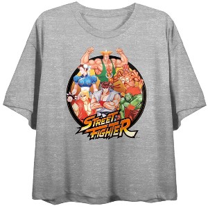 Street Fighter 2 Character Group Crew Neck Short Sleeve Athletic Heather Women's Crop Top - 1 of 3