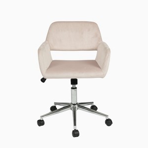FurnitureR Home Office Chair, Mid Back Velvet Vanity Desk Chairs with Rolling Wheels, Adjustable Chair for Living Room, Bedroom, Studying, Blush - 1 of 4