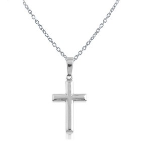 Bella Silver Sterling Silver, Small Cross 18" Pendant Necklace - Silver - 1 of 2