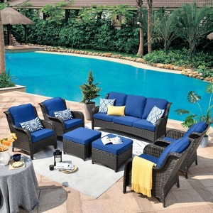 Ovios Orlando 7pc Gray Wicker Outdoor Patio Furniture Conversation Sofa Set with Cushions - 1 of 4