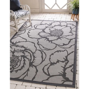 Unique Loom    Outdoor Botanical Rose Area Rug - 1 of 4