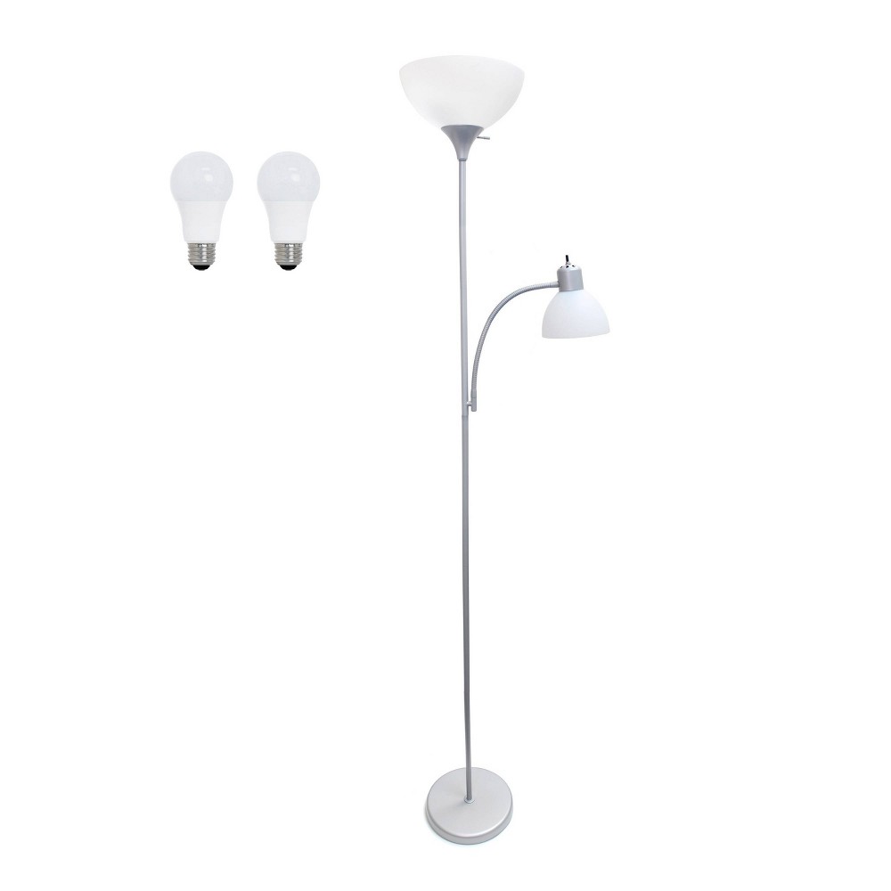 Creekwood Home Essentix 71.5" Traditional 2-Light Floor Lamp with Reading Light and Feit LED (Includes LED Light Bulb) Silver