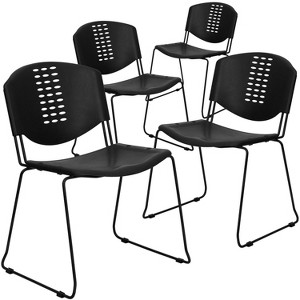 Flash Furniture 4 Pack HERCULES Series 400 lb. Capacity Black Plastic Stack Chair with Black Frame - 1 of 1