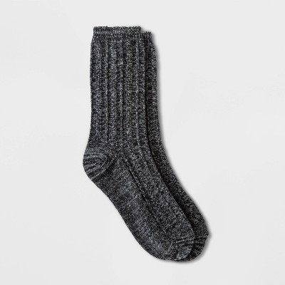 Warm Essentials by Cuddl Duds Women's Spacedye Ribbed Pebble Stitch Crew Socks - Black 4-10