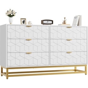 Dresser for Bedroom, 53.5" Dresser Organizer, Chest Organizer 6 Drawer with Drawers for Closet, Hallway, Living Room, Entryway, White - 1 of 4