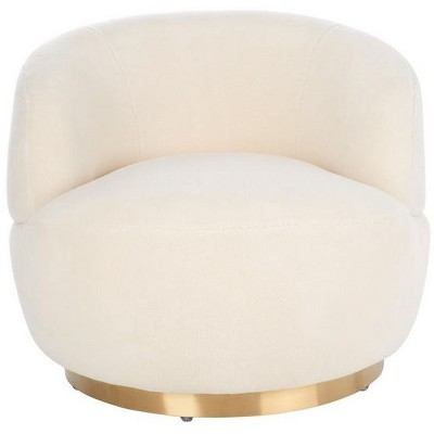 Ivory Barrel Swivel Lounge Chair with Wood Accents